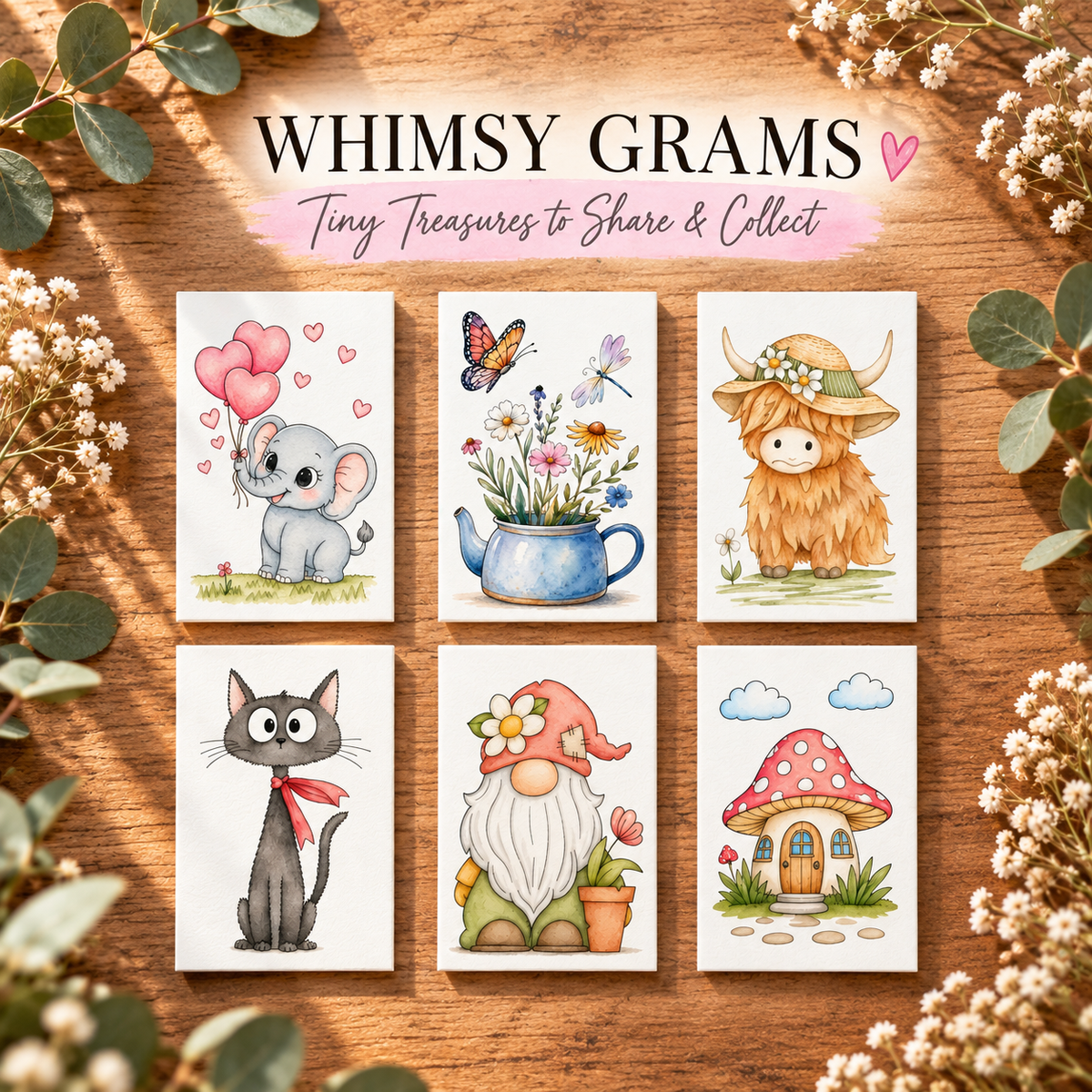 Whimsy Grams collection – soft watercolor mini prints