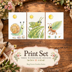 Leafy Little Explorers 3-Design Paint-Your-Own Watercolor Print Set | Bug Garden Grove | 4x6