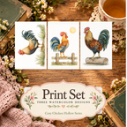 Morning Roost 3-Design Paint-Your-Own Watercolor Print Set | Cozy Chicken Hollow | 4x6