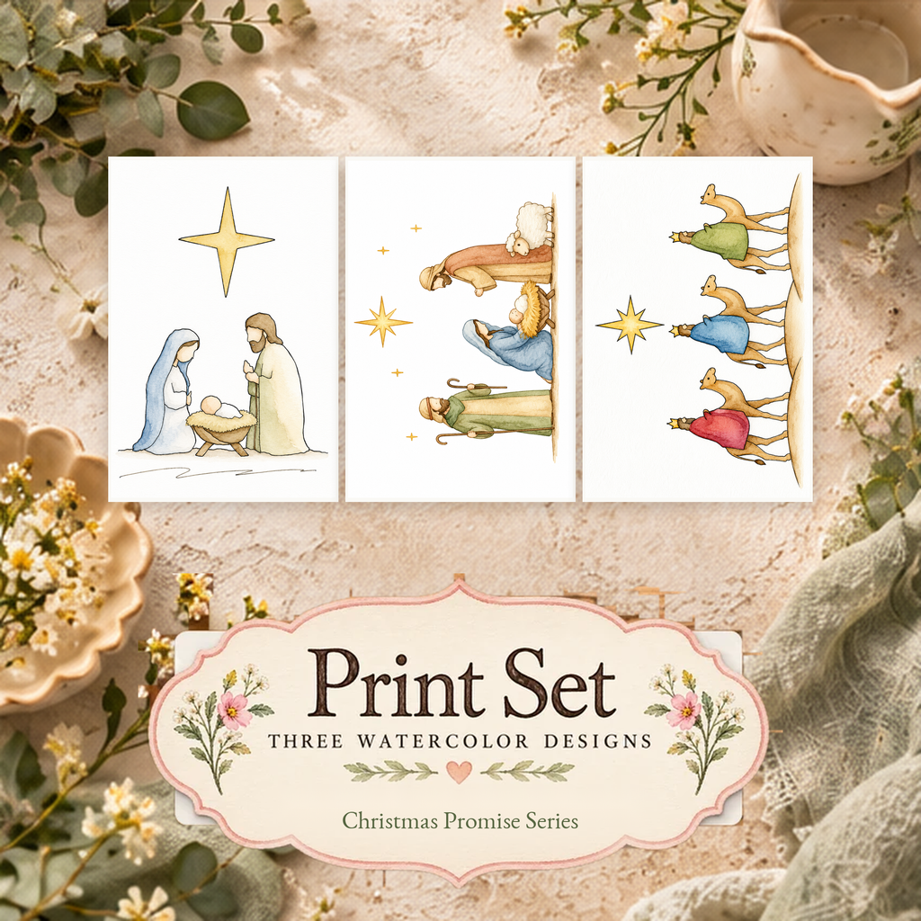 The Guiding Star 3-Design Paint-Your-Own Watercolor Print Set | Christmas Promise | 4x6