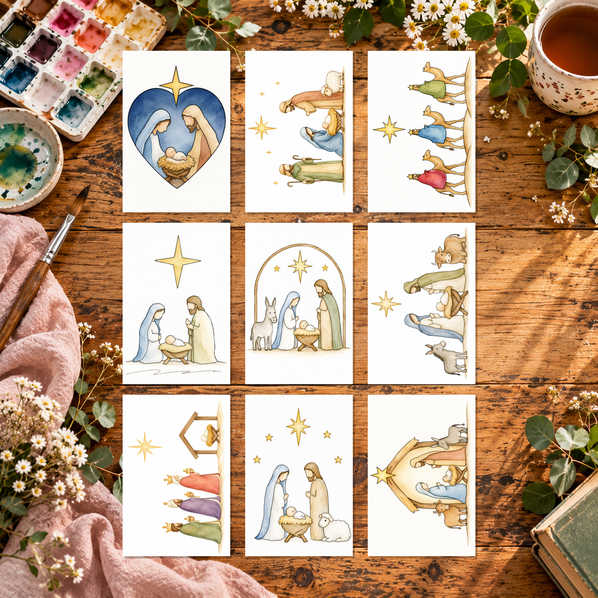 Christmas Promise Complete Paint-Your-Own Watercolor Print Collection | 4x6