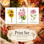 Pondside Sunshine 3-Design Paint-Your-Own Watercolor Print Set | Floral Daydreams | 5x7
