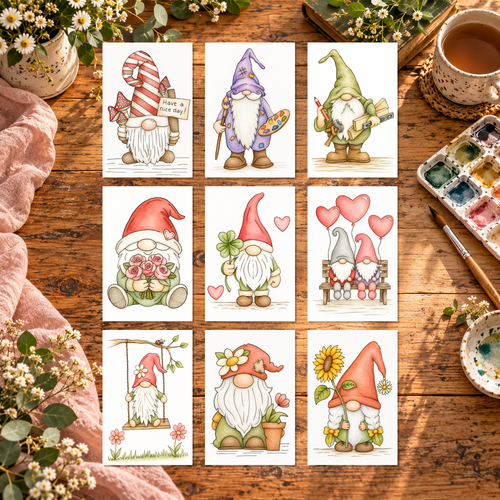 Gnome Heart Grove Complete Paint-Your-Own Watercolor Print Collection | 4x6