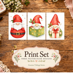 Tidings & Treasures 3-design watercolor print set featuring Starry Surprise, Merry Parcel, and Jolly Tidings