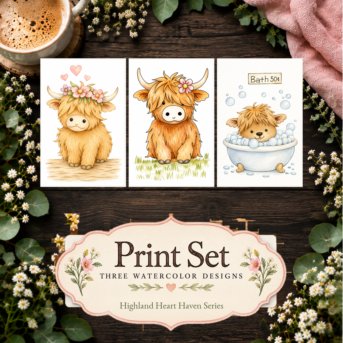 Petal & Bubbles 3-Design Paint-Your-Own Watercolor Print Set | Highland Heart Haven | 4x6