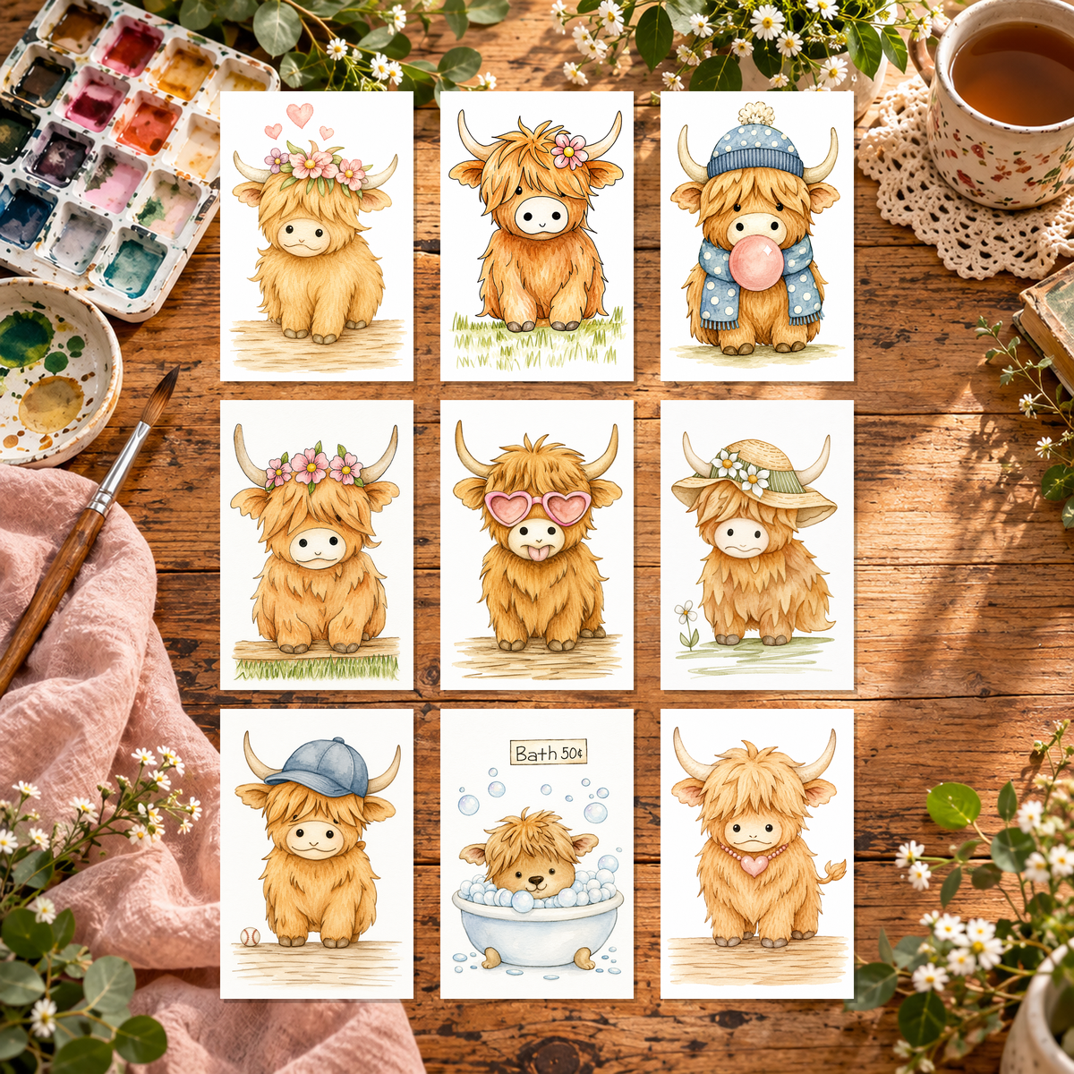 Highland Heart Haven Complete Paint-Your-Own Watercolor Print Collection | 4x6