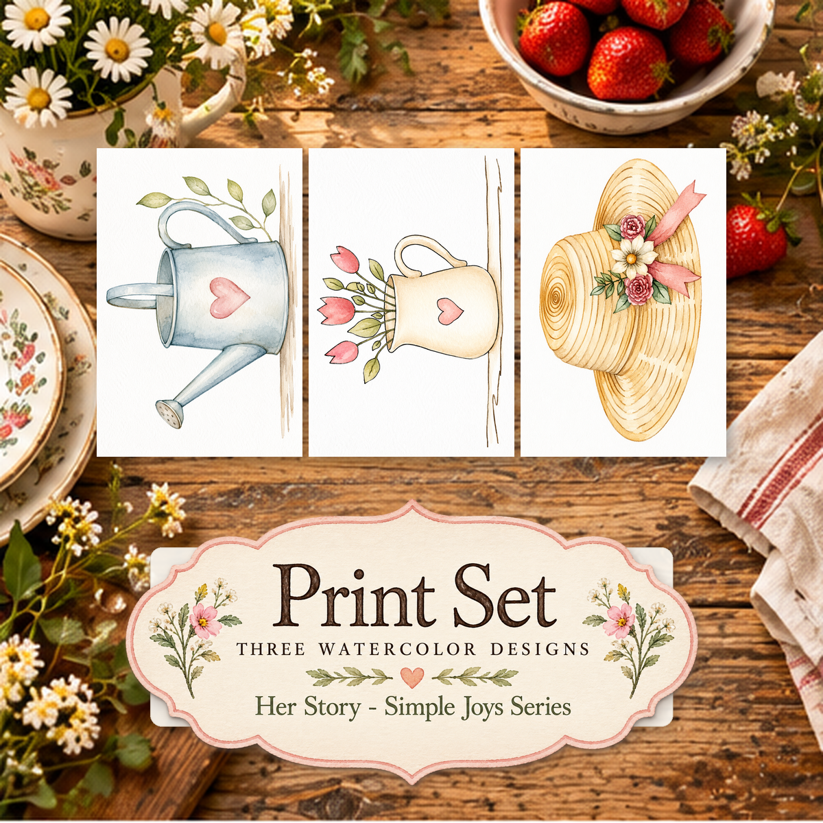 Garden Daydreams 3-design watercolor print set from Her Story: Simple Joys