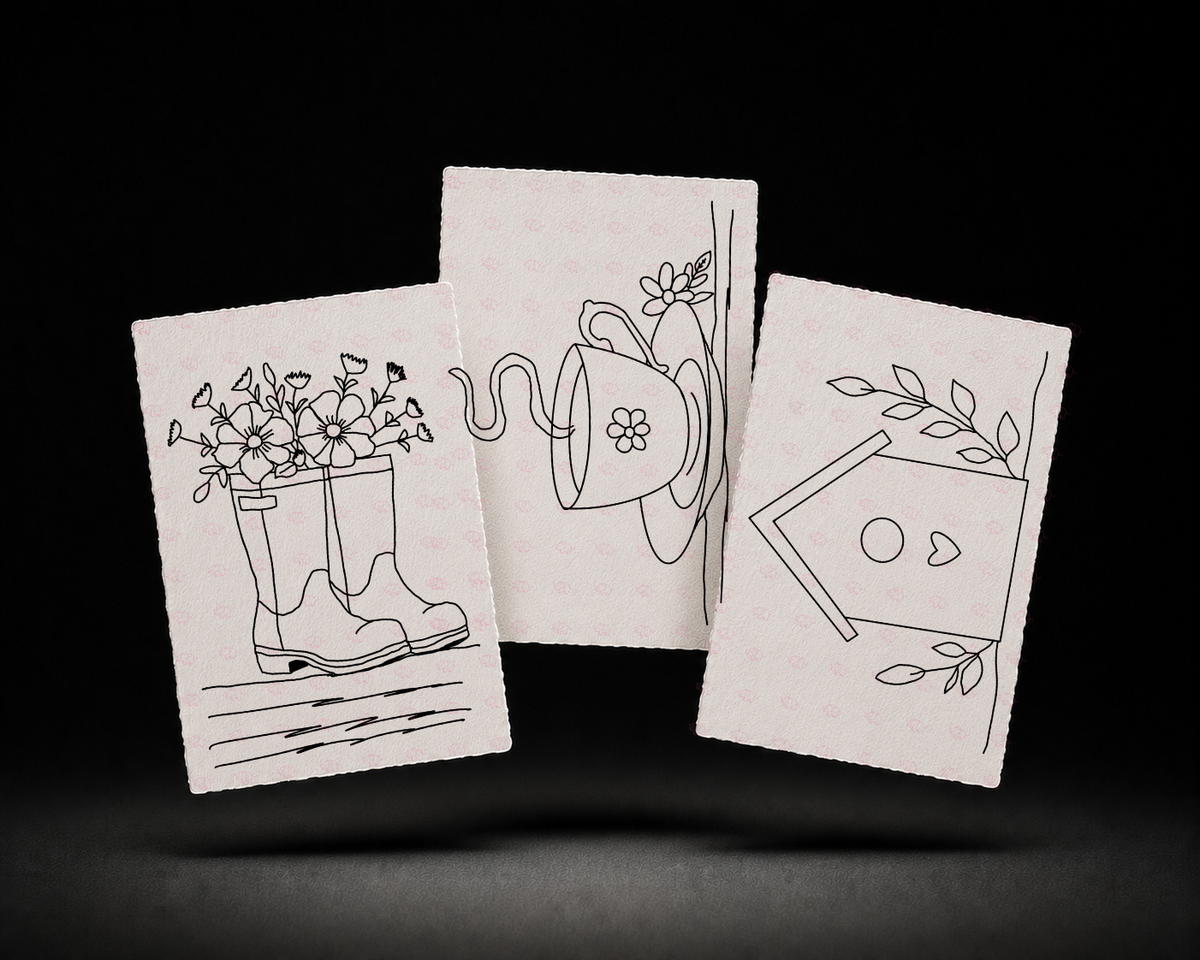 Line art preview of Tulips to Carry Home, A Home for Bluebirds and Lantern at Dusk