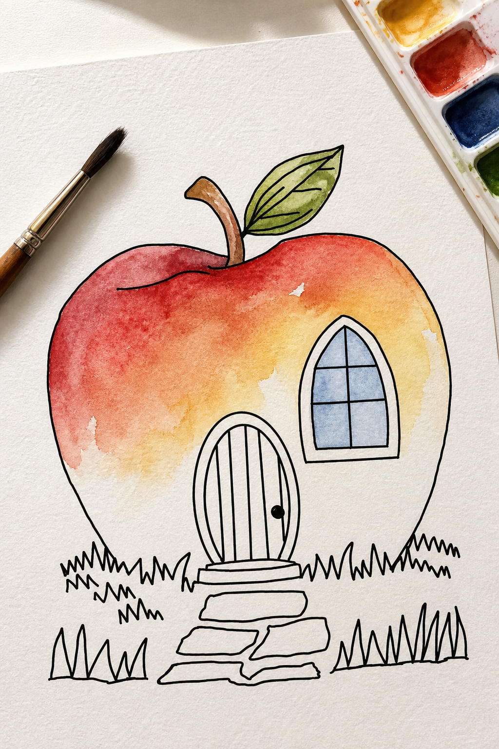 Apple Blossom Cottage Paint-Your-Own Watercolor Print | Places To Live