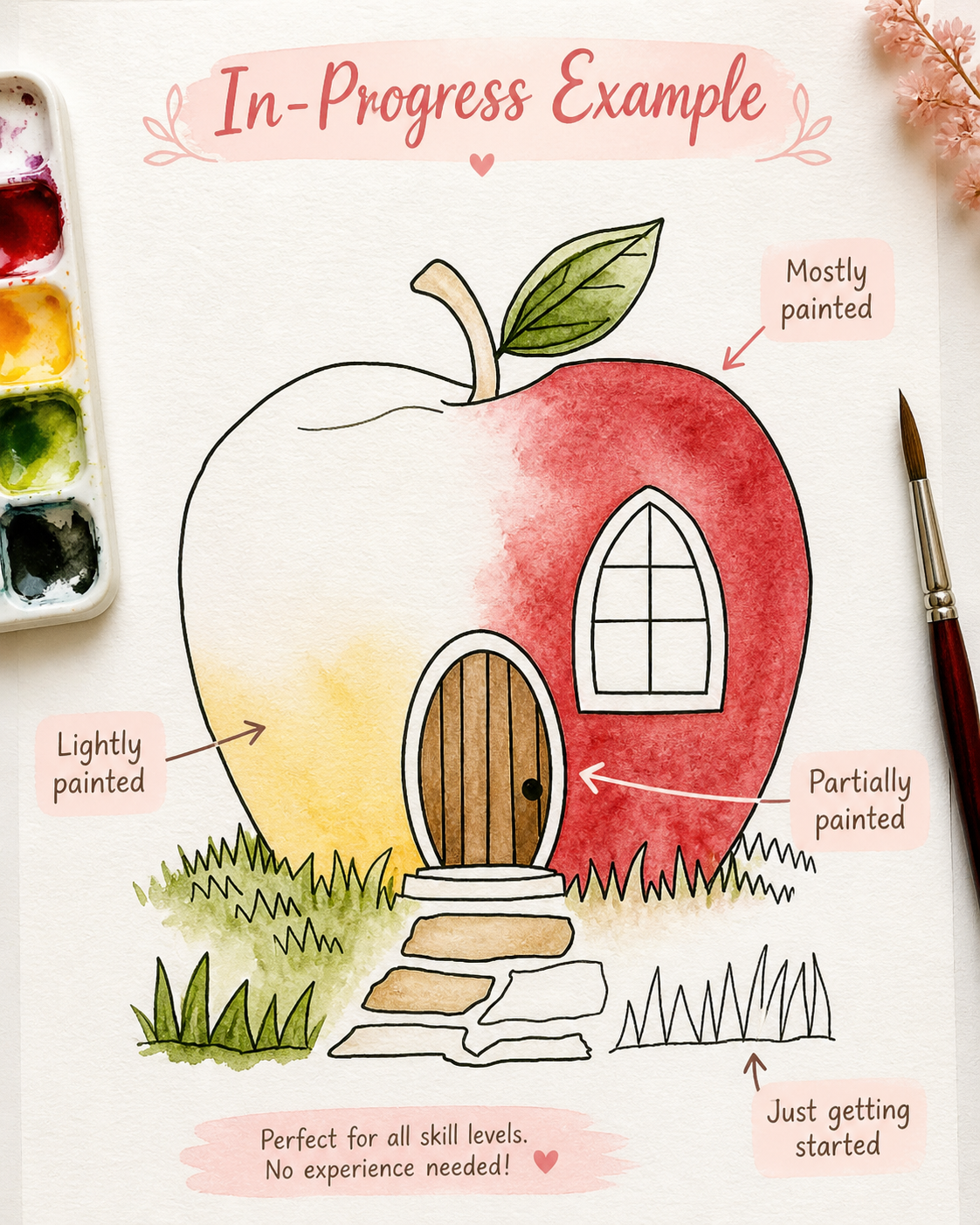 Apple Blossom Cottage Paint-Your-Own Watercolor Print | Places To Live