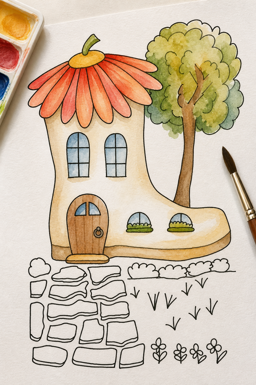 Daisy Boot Hollow Paint-Your-Own Watercolor Print | Places To Live