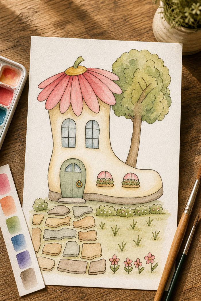 Daisy Boot Hollow Paint-Your-Own Watercolor Print | Places To Live