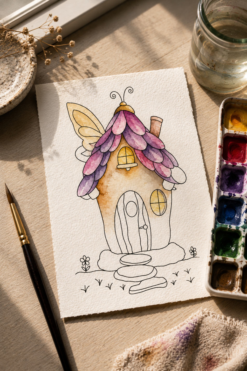 Luna Wing Cottage Paint-Your-Own Watercolor Print | Places To Live