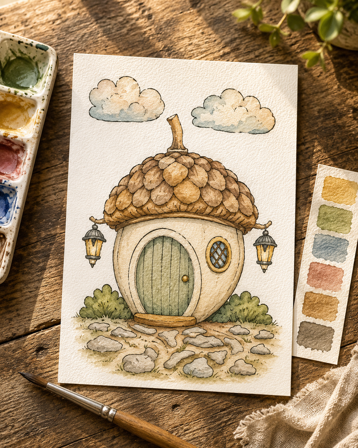 Acorn Nest Hollow Paint-Your-Own Watercolor Print | Places To Live