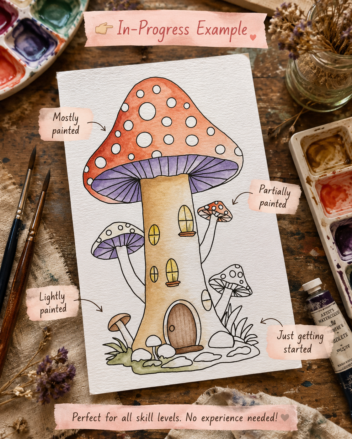 Toadstool Lantern Hollow Paint-Your-Own Watercolor Print | Places To Live