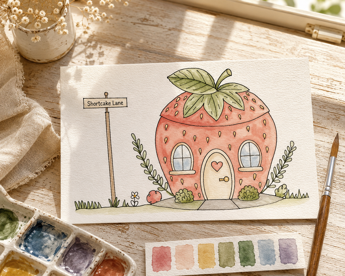 Strawberry Lane Cottage Paint-Your-Own Watercolor Print | Places To Live
