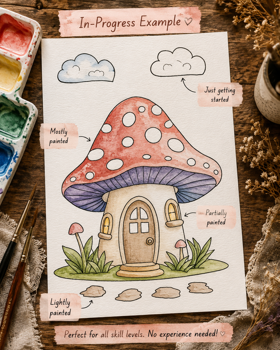 Pebblecap Cottage Paint-Your-Own Watercolor Print | Places To Live