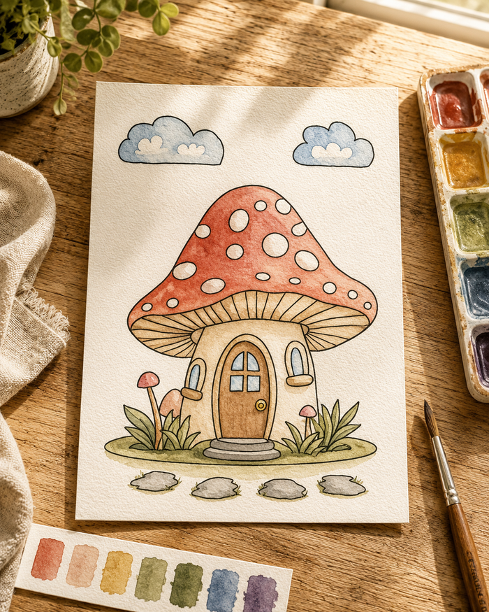 Pebblecap Cottage Paint-Your-Own Watercolor Print | Places To Live