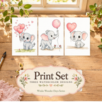 Heart & Balloon 3-Design Paint-Your-Own Watercolor Print Set | Winks Wonder Days | 5x7