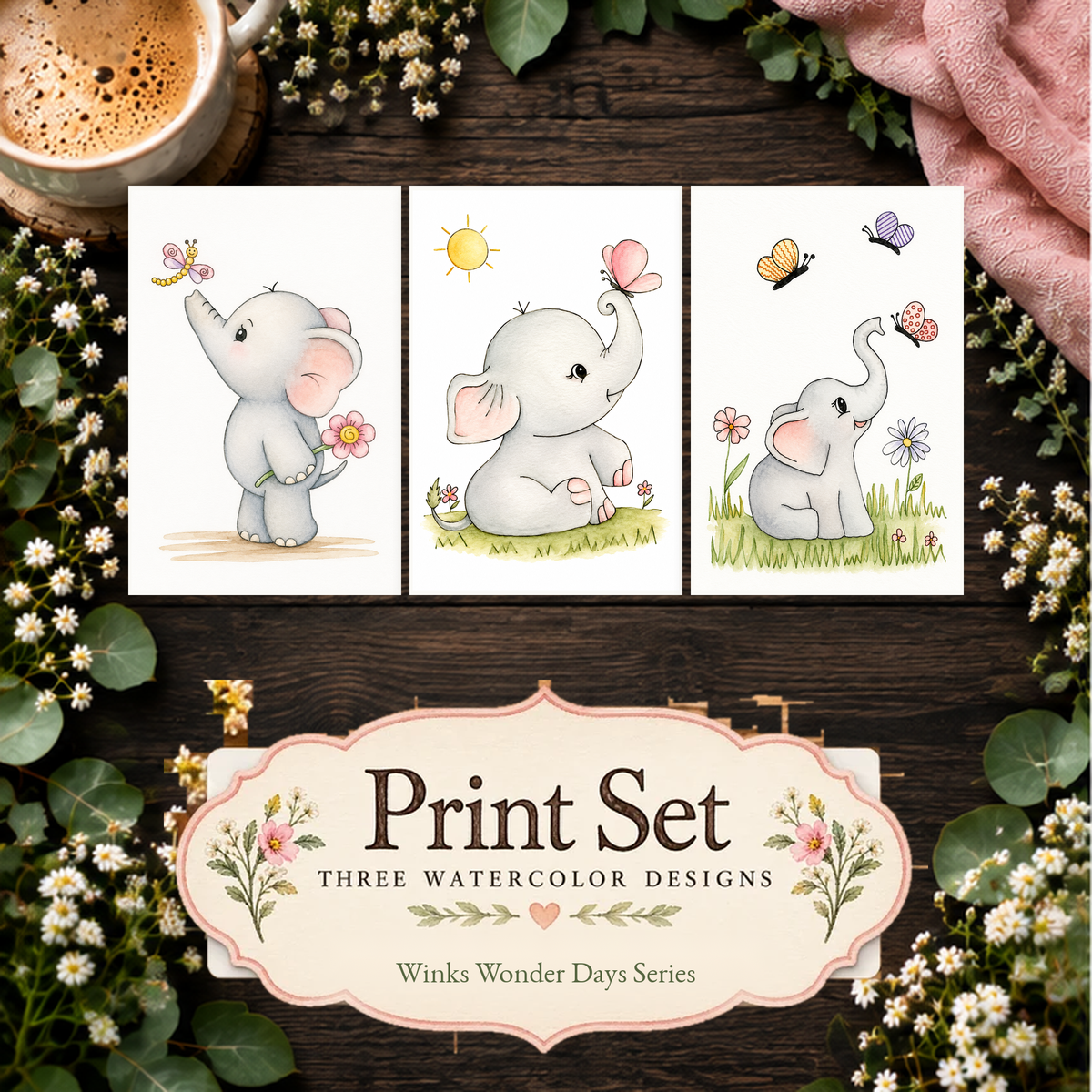 Butterfly Meadow 3-Design Paint-Your-Own Watercolor Print Set | Winks Wonder Days | 4x6