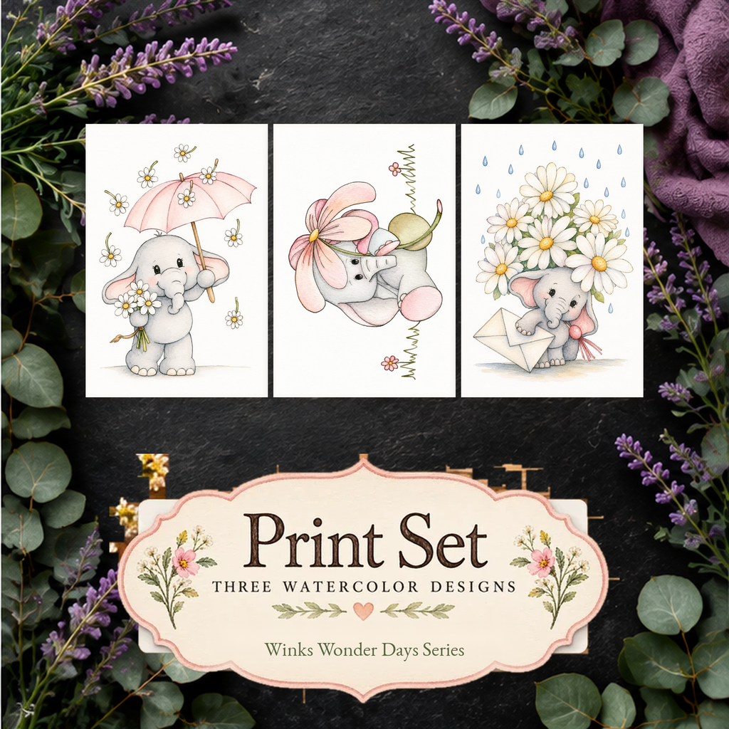 Blossom Daydream 3-Design Paint-Your-Own Watercolor Print Set | Winks Wonder Days | 5x7