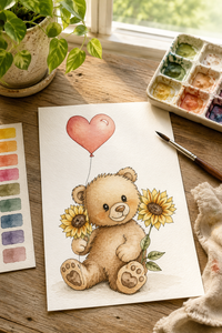 Sunny Blossom Bear Paint-Your-Own Watercolor Print | Cozy Tails Meadow