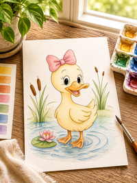 Lily Pond Duckling Paint-Your-Own Watercolor Print | Cozy Tails Meadow
