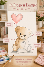 Heart Balloon Bear watercolor print details infographic