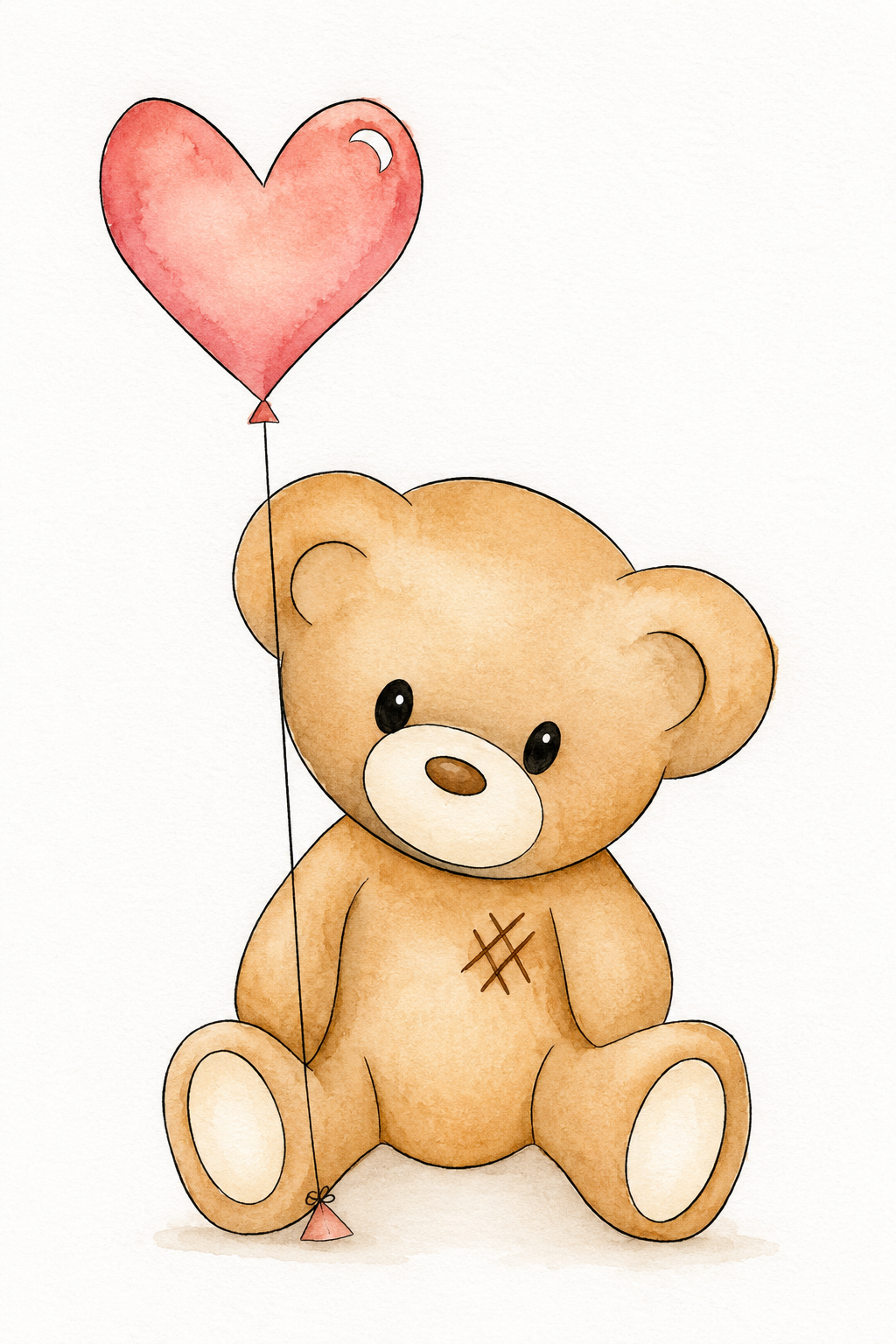 Heart Balloon Bear watercolor artwork example for color inspiration