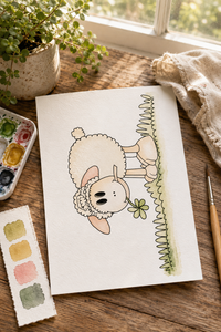 Clover Tumble Lamb Paint-Your-Own Watercolor Print | Cozy Tails Meadow