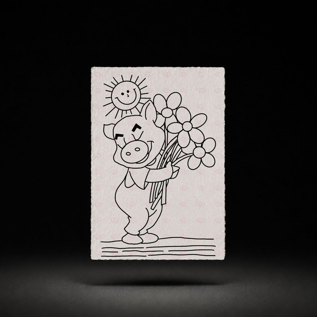 Daisy Bouquet Piglet line-art preview