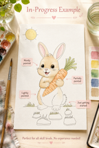 Garden Carrot Bunny watercolor print details infographic