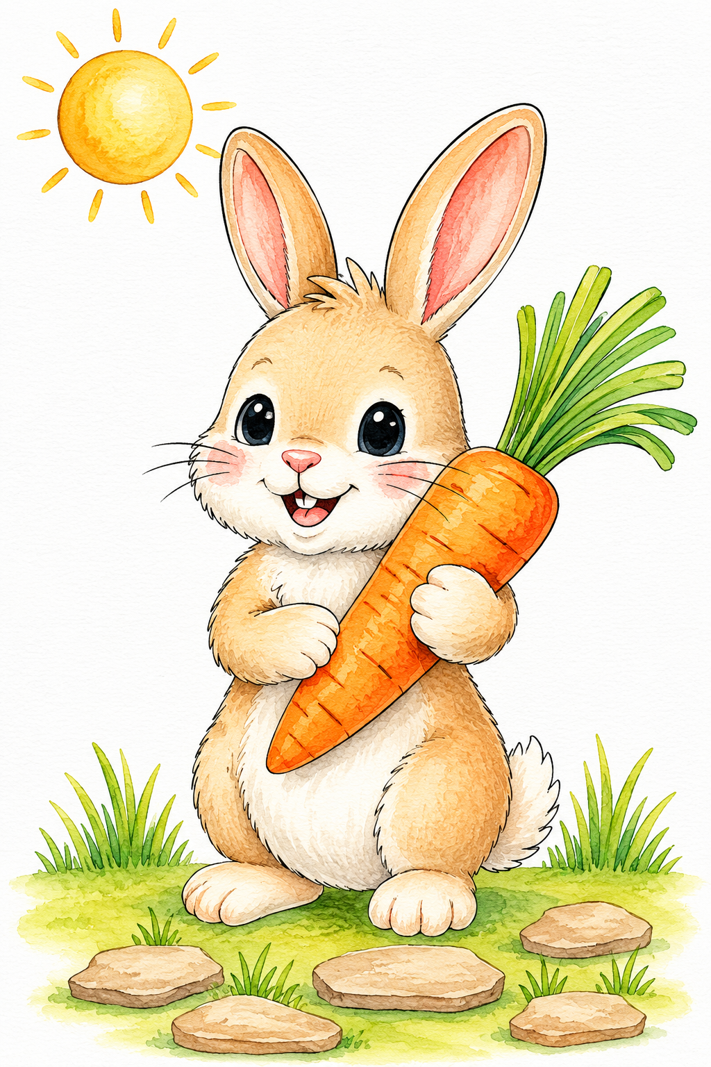 Garden Carrot Bunny watercolor artwork example for color inspiration