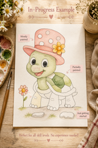 Meadow Hat Turtle watercolor print details infographic