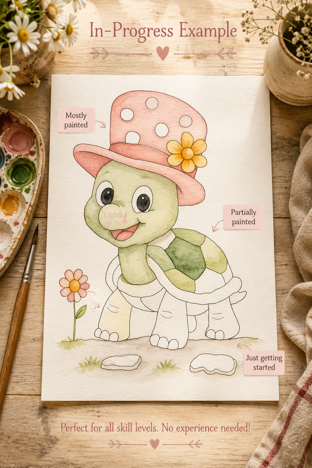 Meadow Hat Turtle watercolor print details infographic