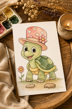 Meadow Hat Turtle watercolor print lifestyle scene