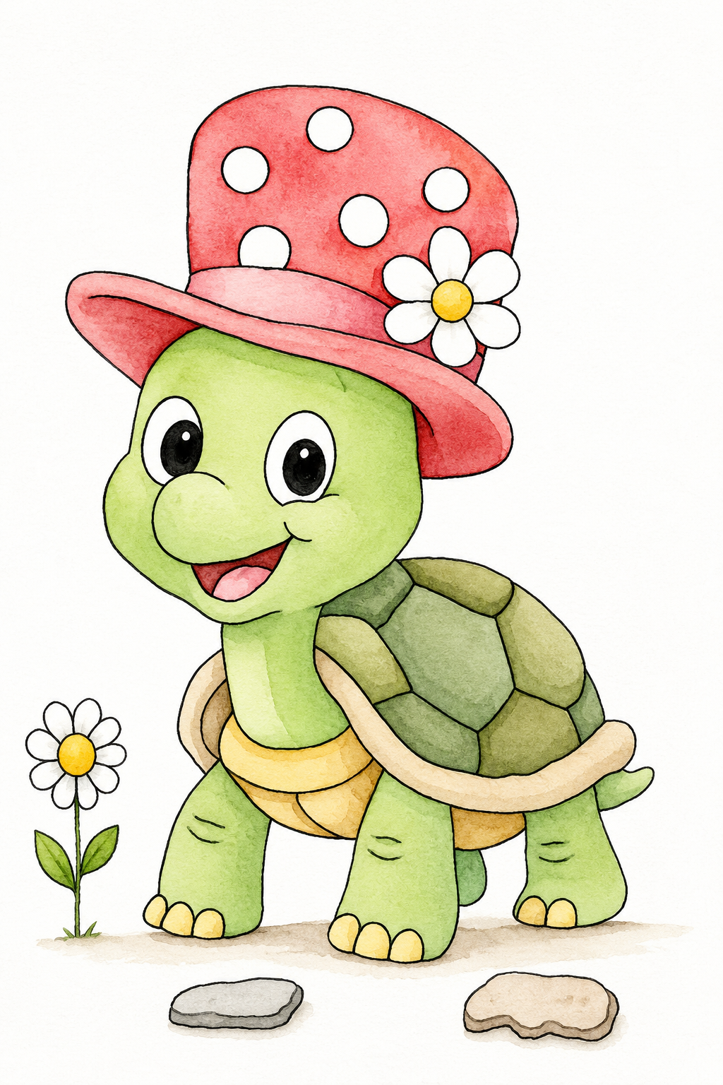 Meadow Hat Turtle watercolor artwork example for color inspiration