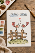 Fencepost Lovebirds watercolor print lifestyle scene