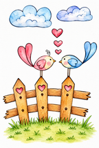 Fencepost Lovebirds watercolor artwork example for color inspiration