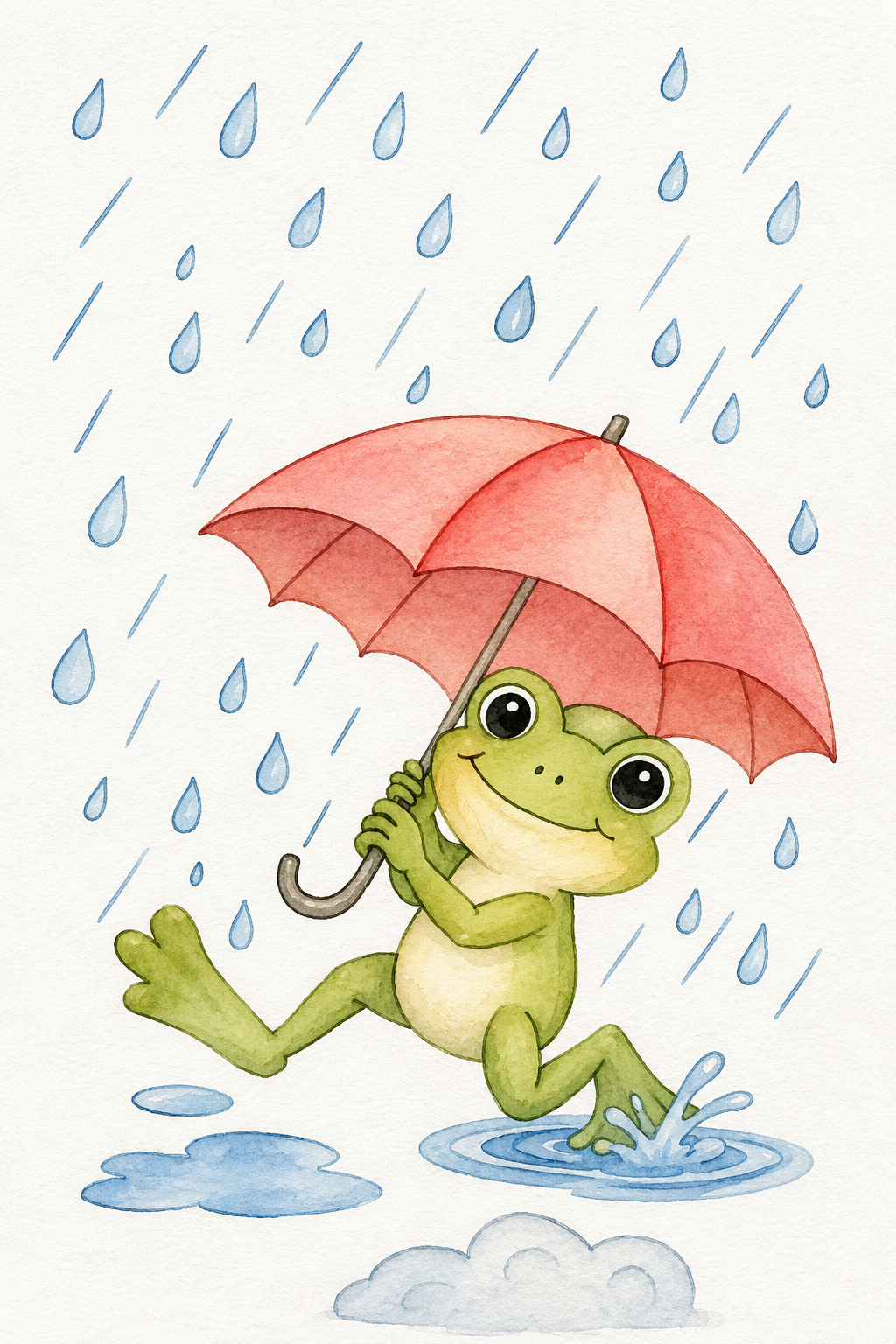 Umbrella Splash Adventure full-color watercolor design