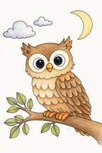 Moonlit Branch Owl watercolor artwork example for color inspiration