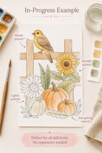 Sunflower Fence Harvest watercolor print details infographic