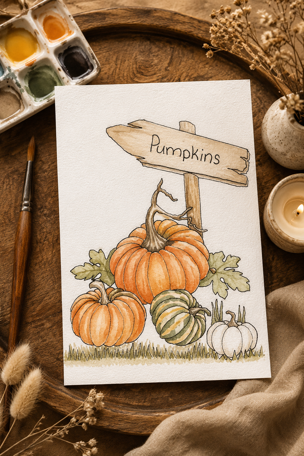 Pumpkin Patch Welcome watercolor print lifestyle scene