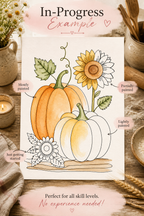 Sunflower Pumpkin Stack watercolor print details infographic