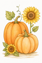 Sunflower Pumpkin Stack watercolor artwork example for color inspiration