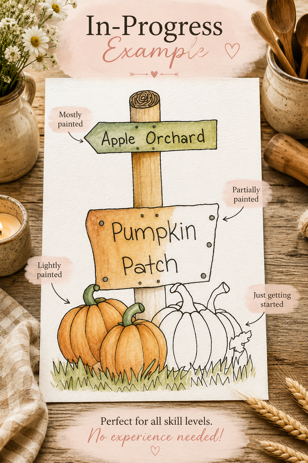 Apple Orchard Pumpkin Patch watercolor print details infographic