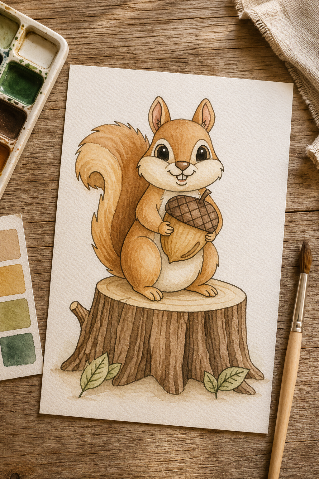 Stump Top Squirrel watercolor print lifestyle scene