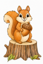 Stump Top Squirrel watercolor artwork example for color inspiration