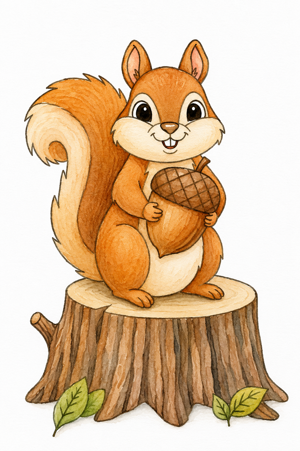 Stump Top Squirrel watercolor artwork example for color inspiration