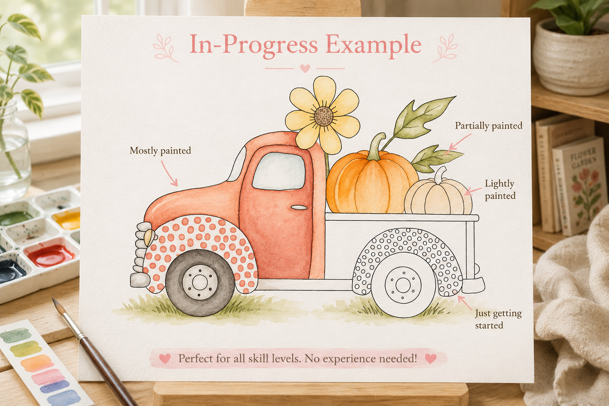Vintage Harvest Truck watercolor print details infographic